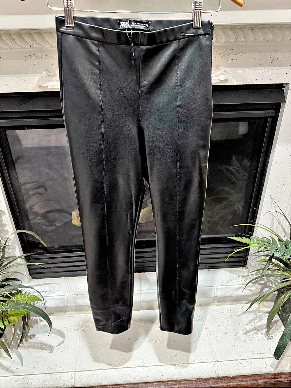 Zara Faux Leather Zip Leggings Black Size XS